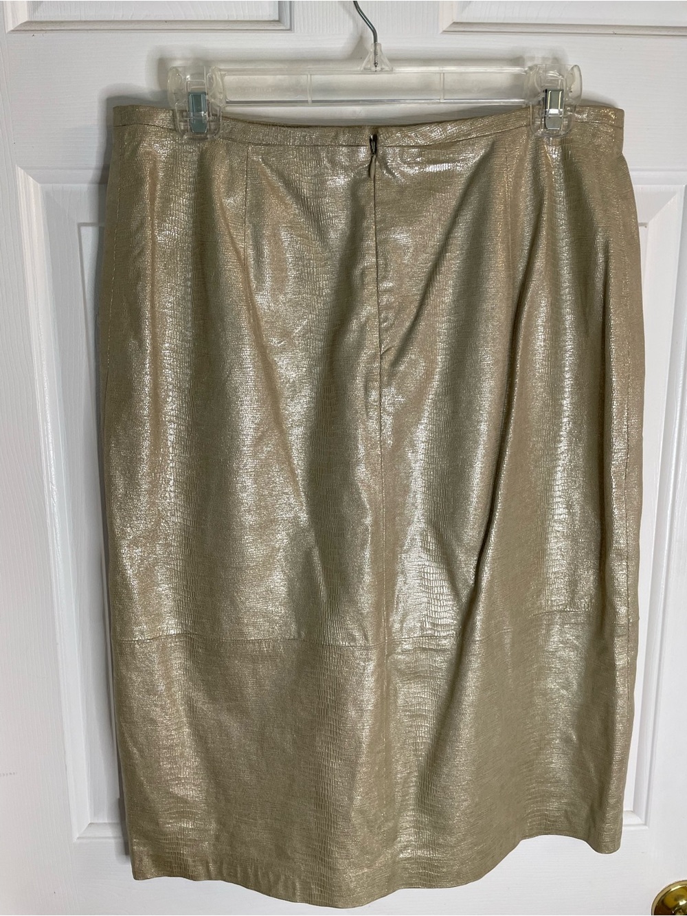 Linda Allard Ellen Tracy Gold Snake Skin Print Leather Pencil Skirt Size 8 - Picture 6 of 8